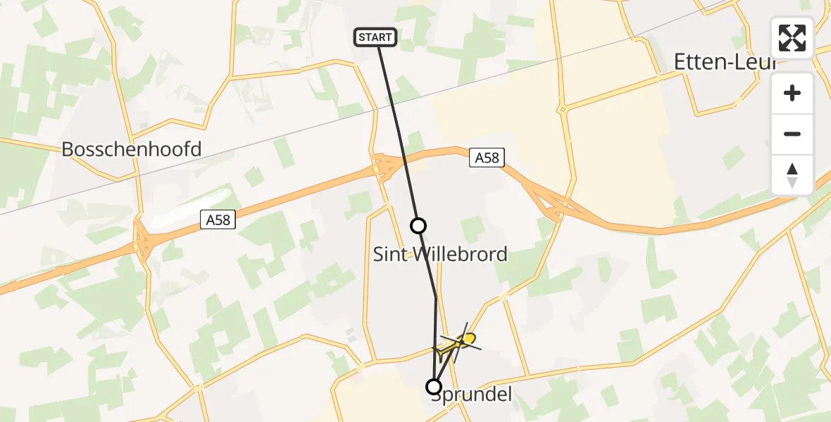 Routekaart van de vlucht: Lifeliner 2 naar Sprundel, Oude Bredasepostbaan