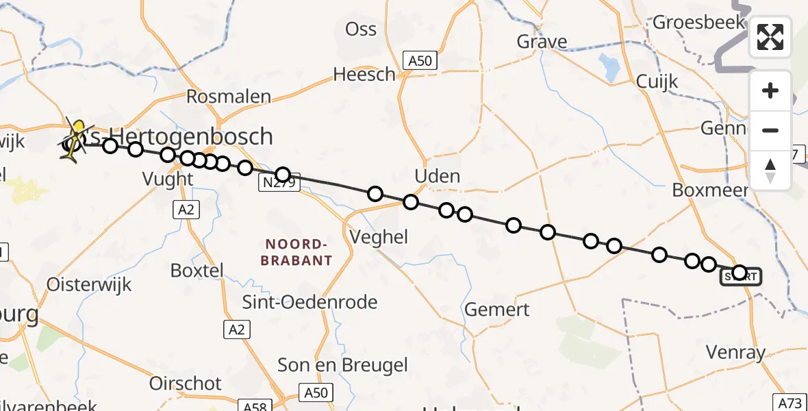 Routekaart van de vlucht: Lifeliner 3 naar Nieuwkuijk, Maarsven