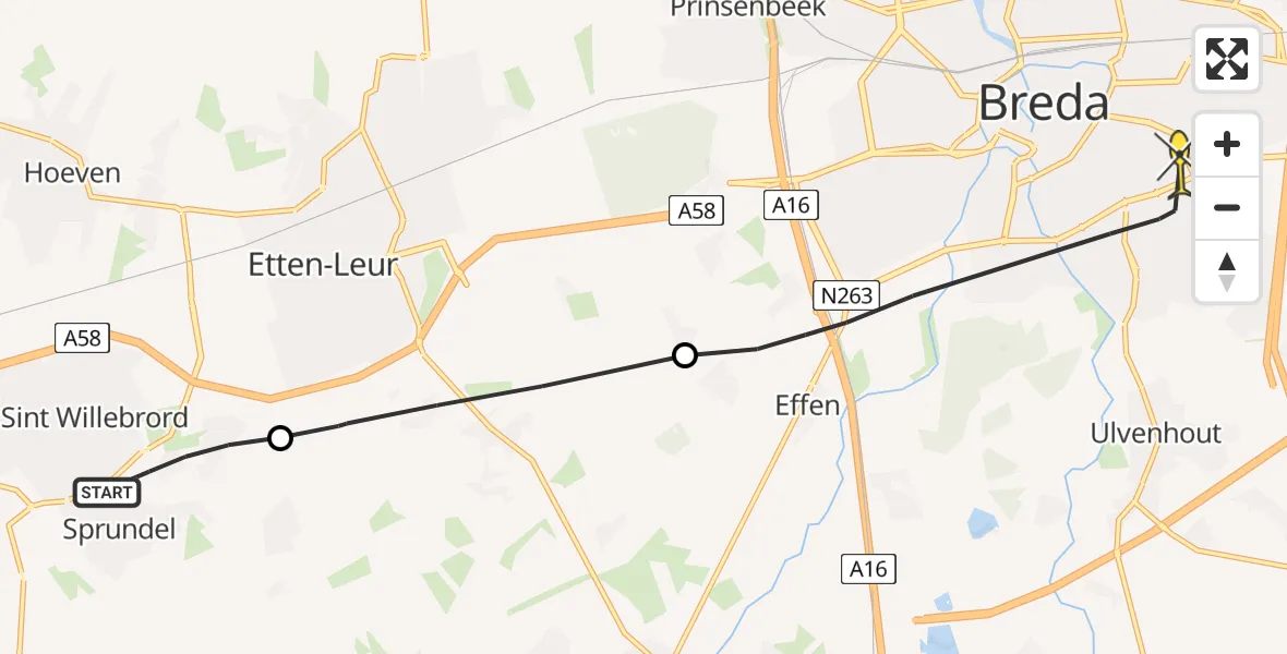 Routekaart van de vlucht: Lifeliner 2 naar Breda, Martenstraat
