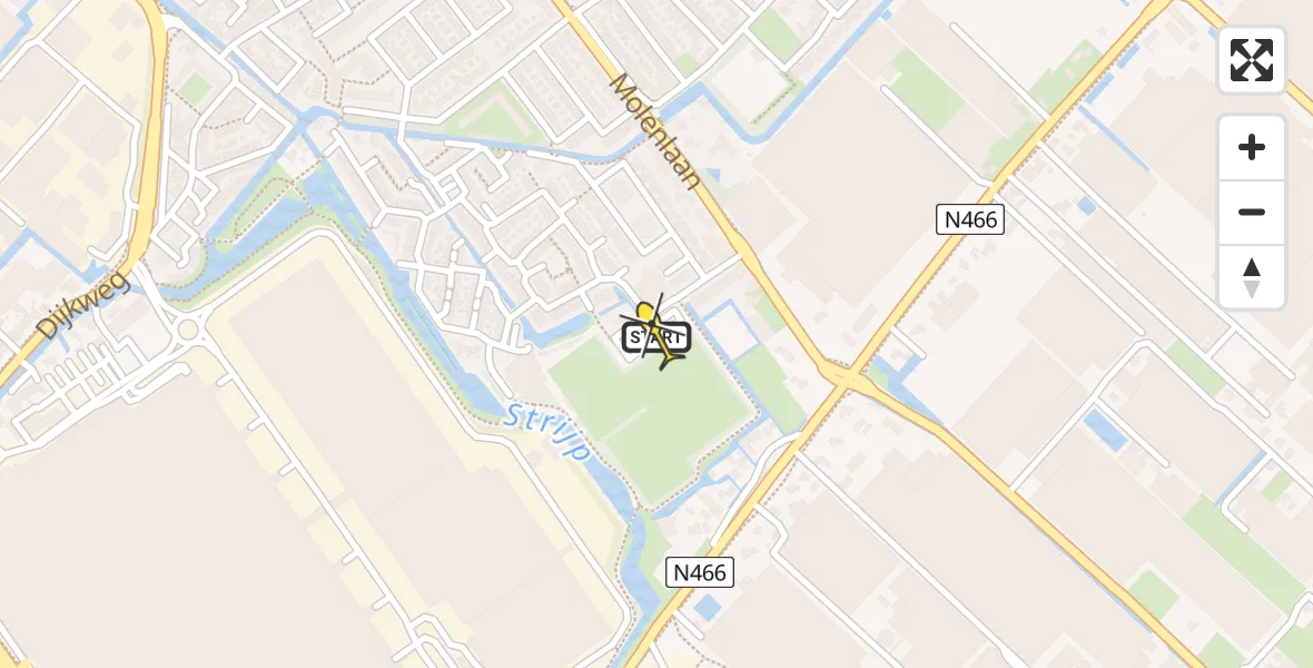 Routekaart van de vlucht: Lifeliner 1 naar Honselersdijk, Molenlaan