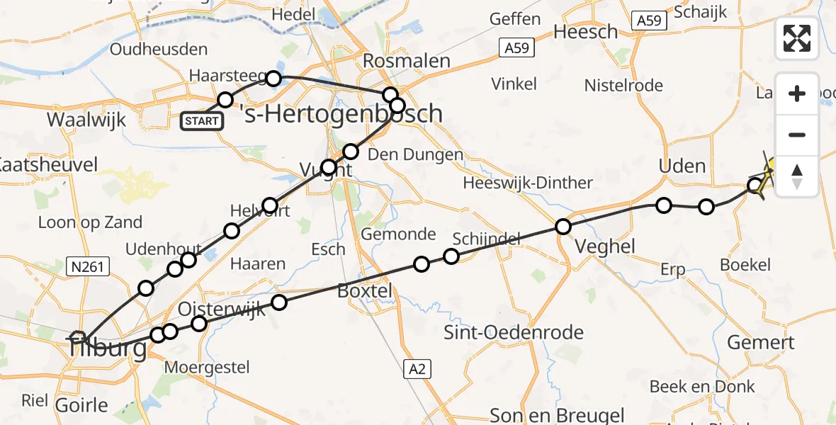 Routekaart van de vlucht: Lifeliner 3 naar Vliegbasis Volkel, Nieuwkuijksestraat