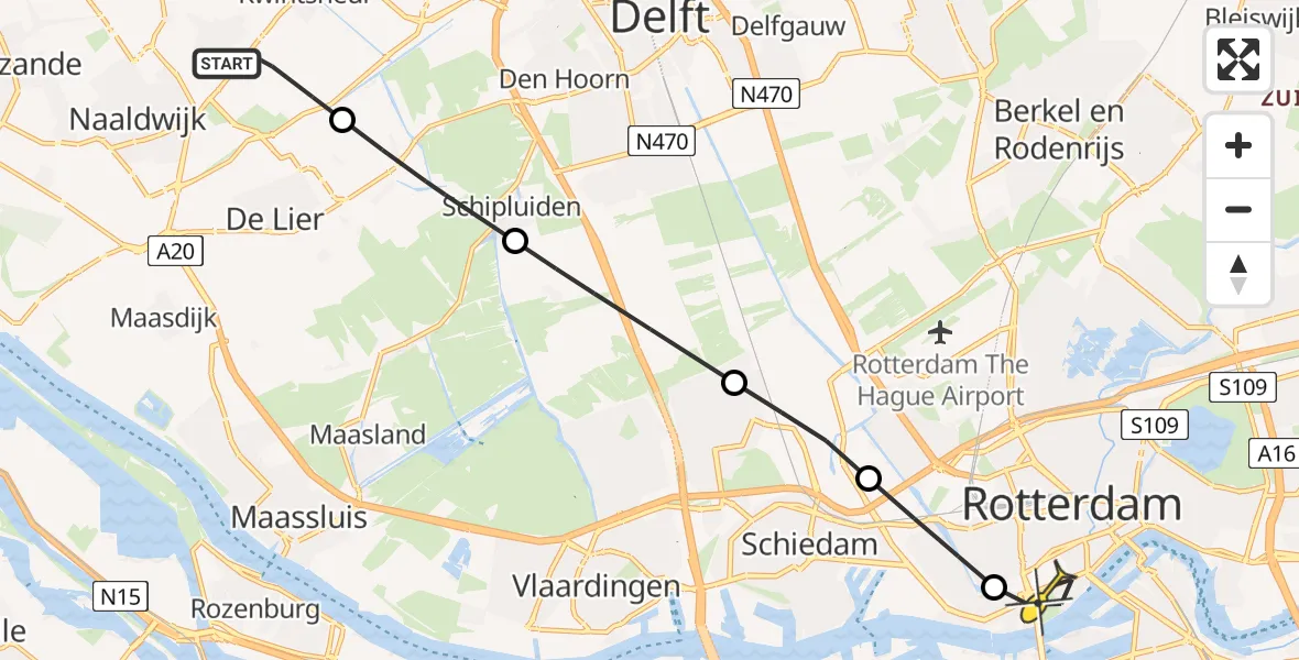 Routekaart van de vlucht: Lifeliner 1 naar Erasmus MC, Broekpolderlaan
