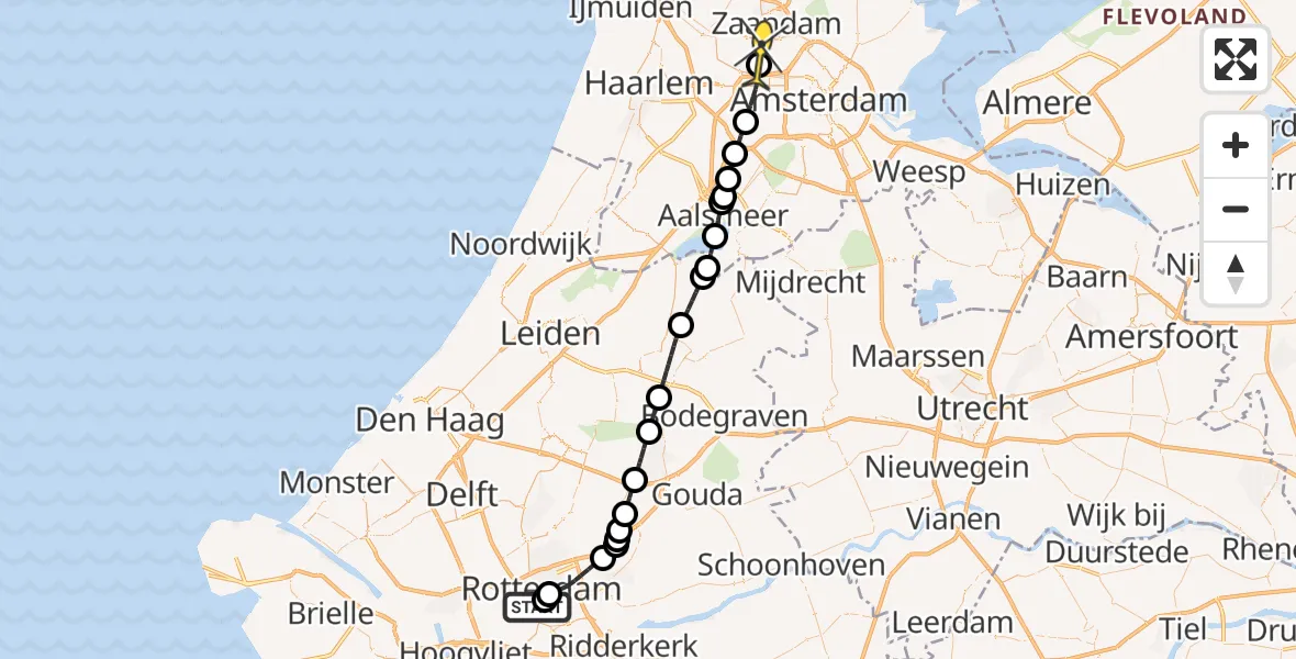 Routekaart van de vlucht: Lifeliner 1 naar Amsterdam Heliport, André van der Louwbrug