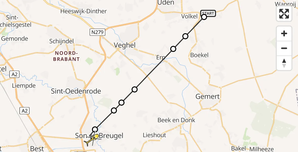 Routekaart van de vlucht: Lifeliner 3 naar Son en Breugel, Oosterheidestraat