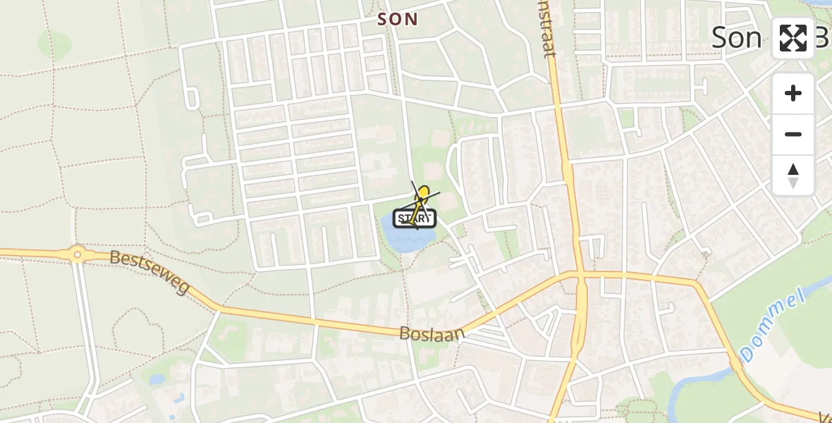 Routekaart van de vlucht: Lifeliner 3 naar Son en Breugel, Duinlaan