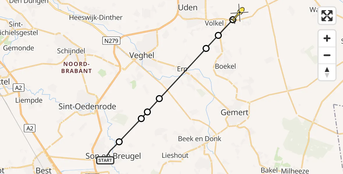Routekaart van de vlucht: Lifeliner 3 naar Vliegbasis Volkel, Zwijnsbergen