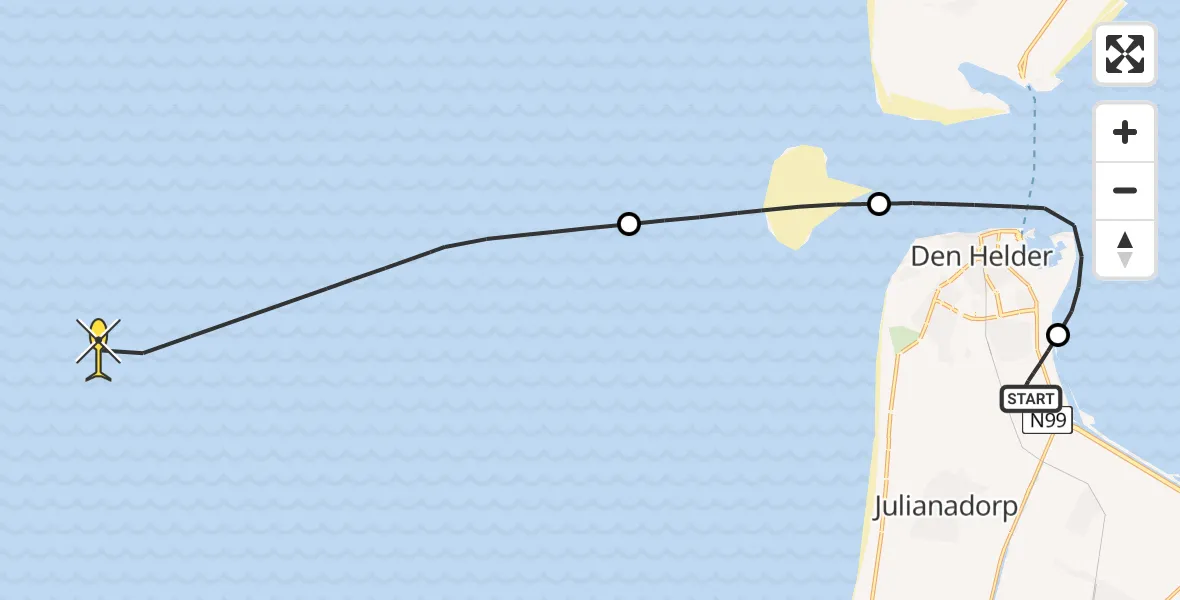 Routekaart van de vlucht: Kustwachthelikopter naar Oostoeverweg