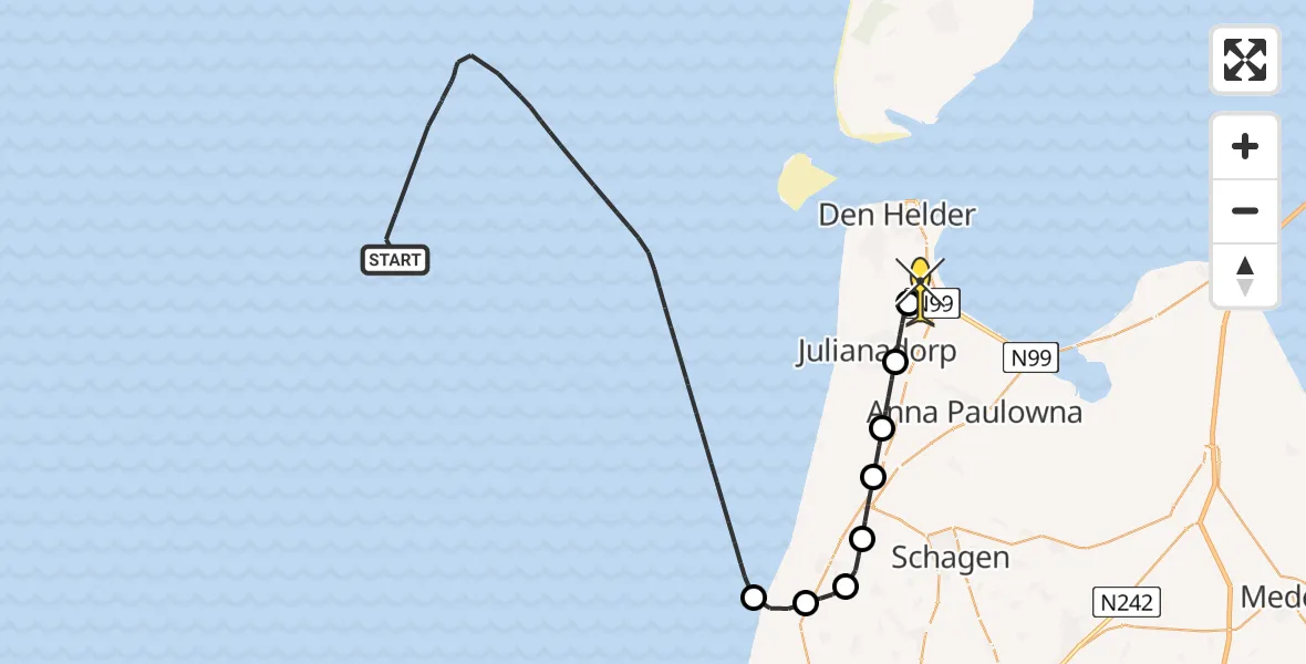 Routekaart van de vlucht: Kustwachthelikopter naar Vliegveld De Kooy, Luchthavenweg