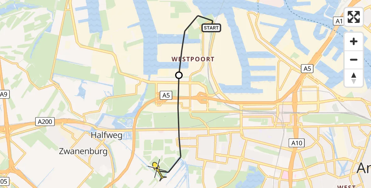 Routekaart van de vlucht: Lifeliner 1 naar Amsterdam, Hornweg