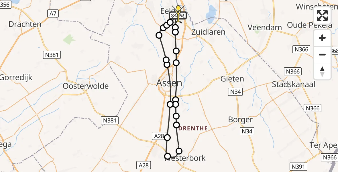 Routekaart van de vlucht: Lifeliner 4 naar Groningen Airport Eelde, Norgerweg