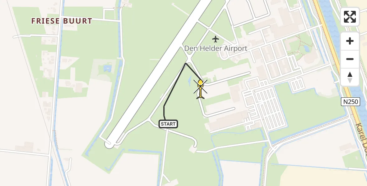 Routekaart van de vlucht: Kustwachthelikopter naar Vliegveld De Kooy, Luchthavenweg