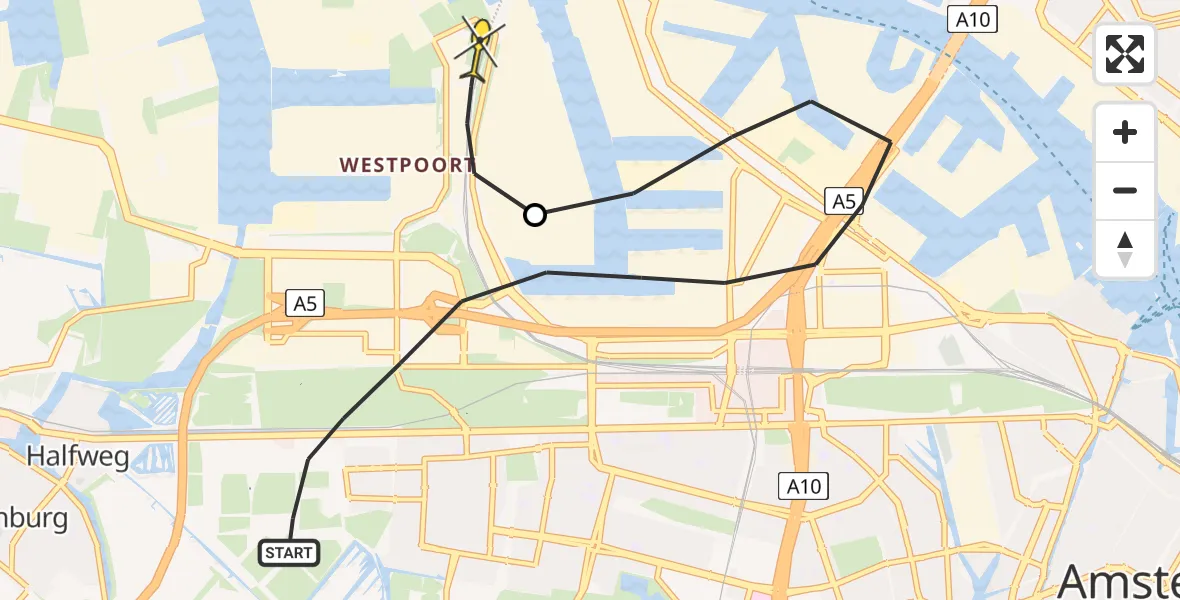 Routekaart van de vlucht: Lifeliner 1 naar Amsterdam Heliport, Hornweg