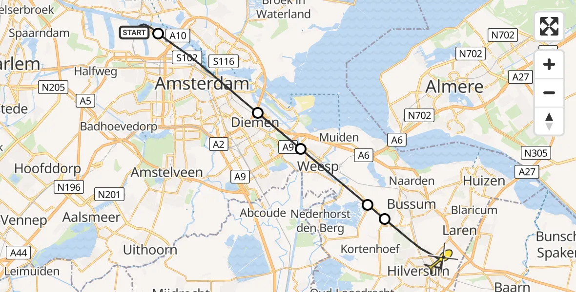 Routekaart van de vlucht: Lifeliner 1 naar Hilversum, Hemweg