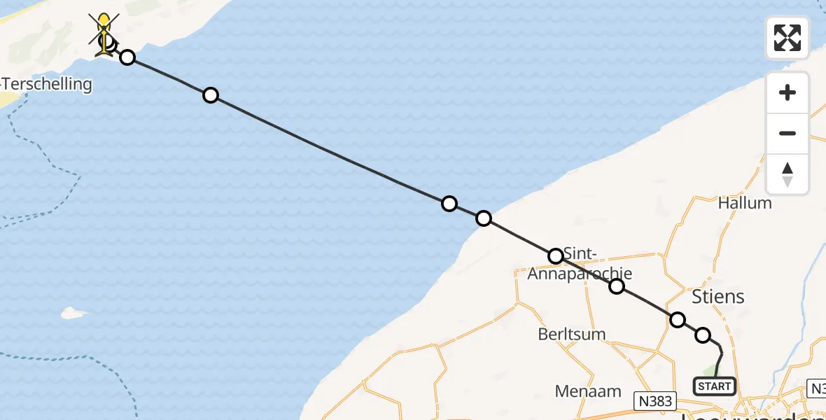 Routekaart van de vlucht: Ambulanceheli naar Midsland, Keegsdijkje