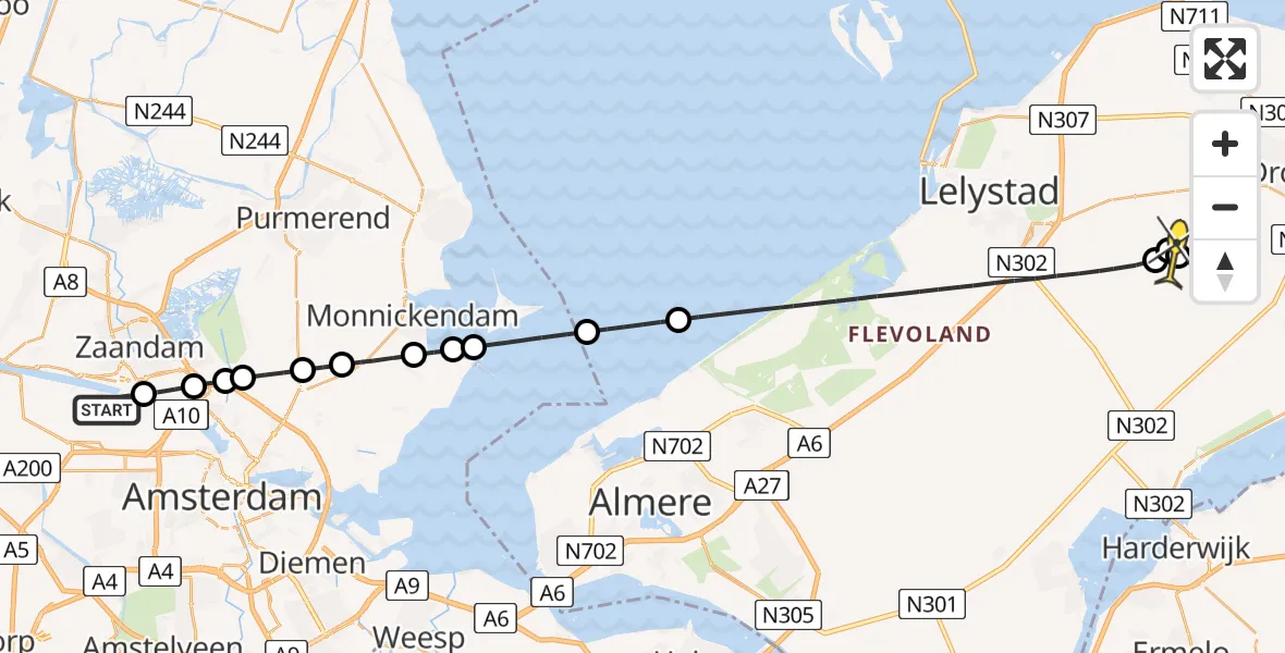 Routekaart van de vlucht: Lifeliner 1 naar Biddinghuizen, Warmperserij