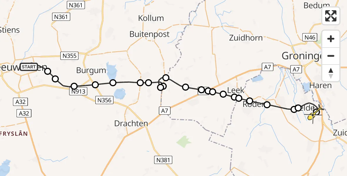 Routekaart van de vlucht: Lifeliner 4 naar Groningen Airport Eelde, Anne Vondelingweg