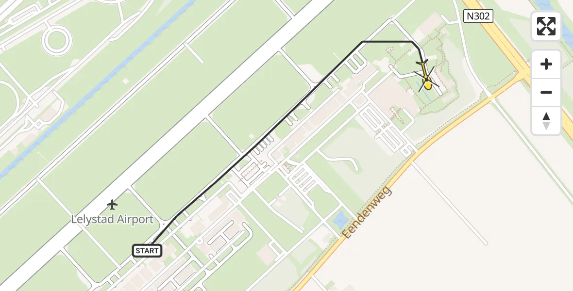 Routekaart van de vlucht: Traumaheli naar Lelystad Airport, Arendweg