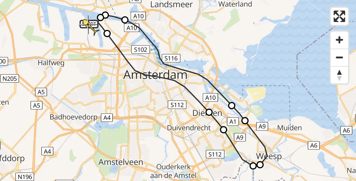 Routekaart van de vlucht: Lifeliner 1 naar Amsterdam Heliport, Kajuitpad