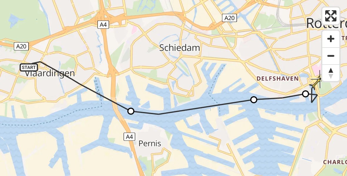 Routekaart van de vlucht: Lifeliner 2 naar Erasmus MC, Wilhelminastraat