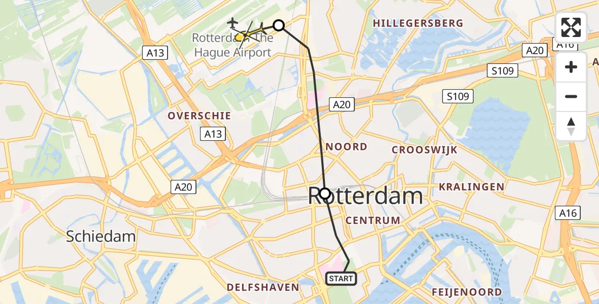 Routekaart van de vlucht: Lifeliner 2 naar Rotterdam The Hague Airport, Stationsplein