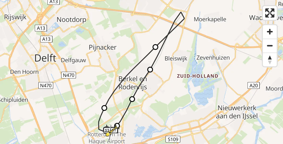 Routekaart van de vlucht: Lifeliner 2 naar Rotterdam The Hague Airport, Hatostraat