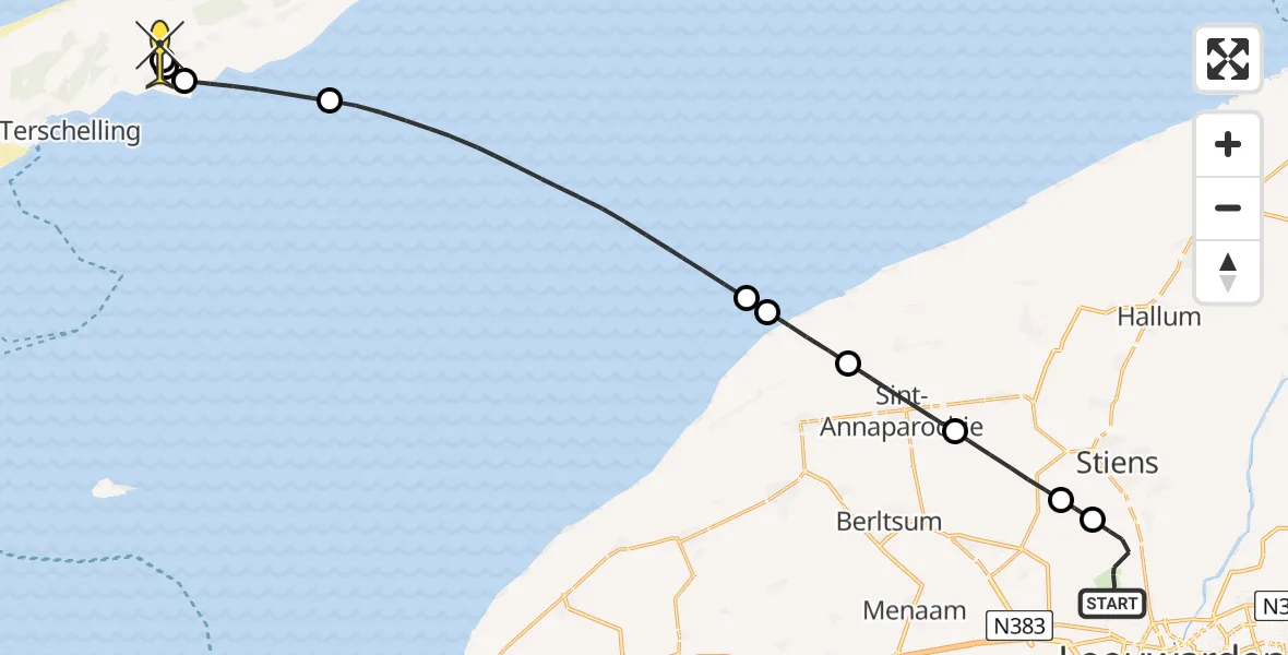 Routekaart van de vlucht: Ambulanceheli naar Midsland, Keegsdijkje