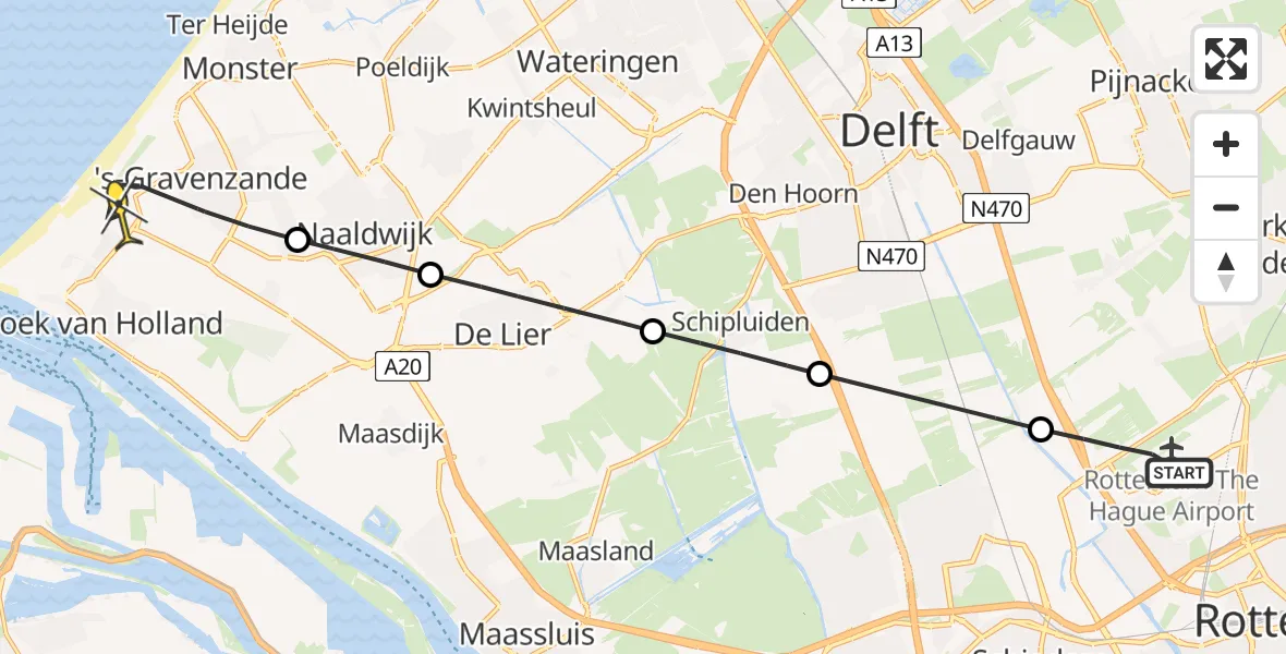 Routekaart van de vlucht: Lifeliner 2 naar 's-Gravenzande, Noordlandselaan