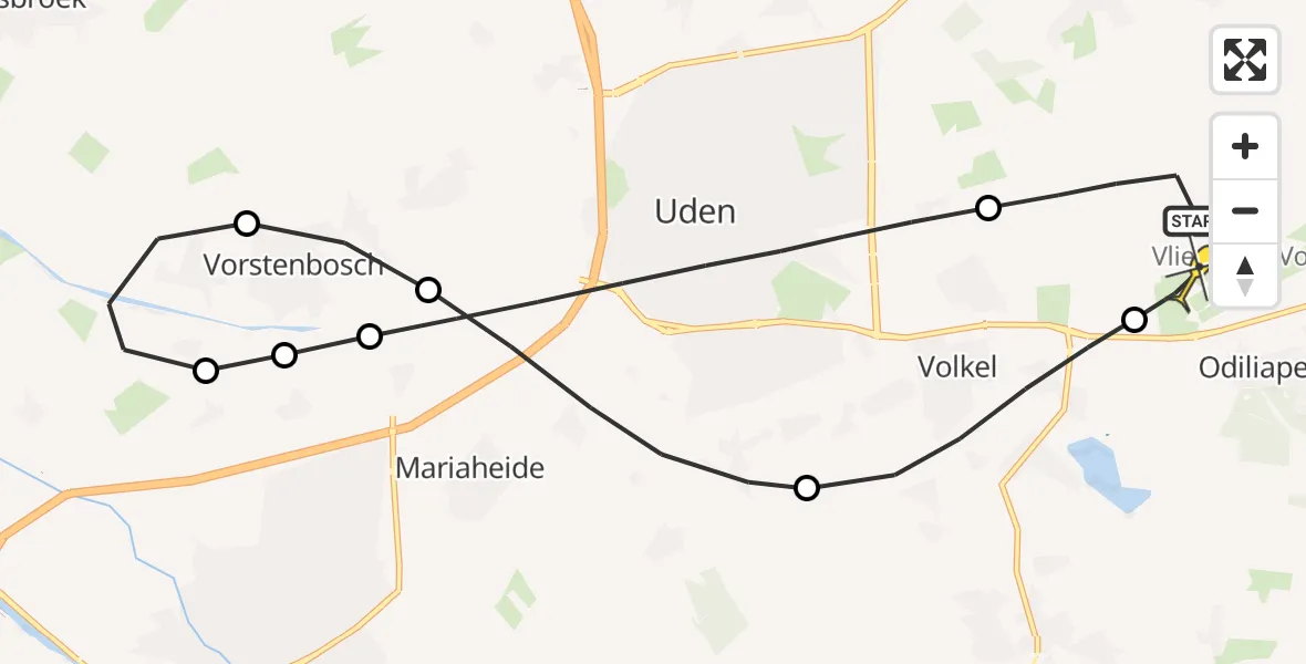 Routekaart van de vlucht: Lifeliner 3 naar Vliegbasis Volkel, Vorstenbosseweg