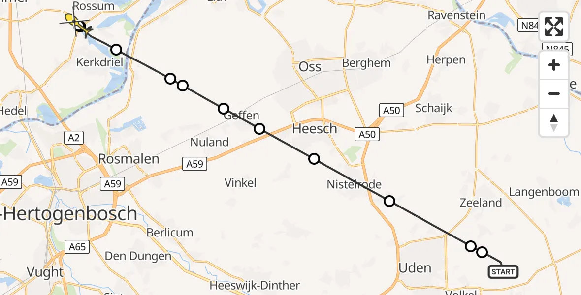 Routekaart van de vlucht: Lifeliner 3 naar Rossum, Zeelandsedijk