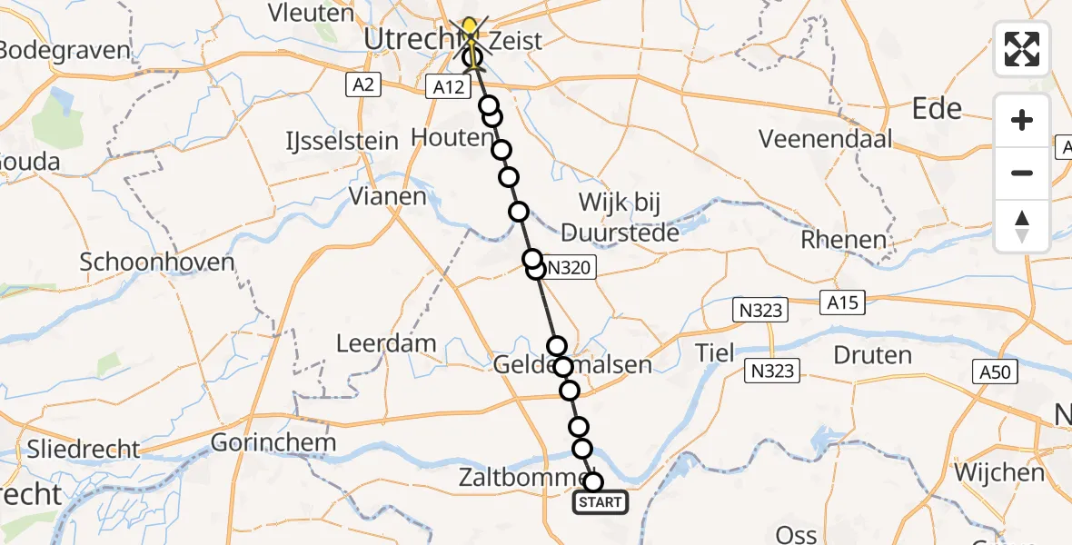 Routekaart van de vlucht: Lifeliner 3 naar Universitair Medisch Centrum Utrecht, Nieuweweg