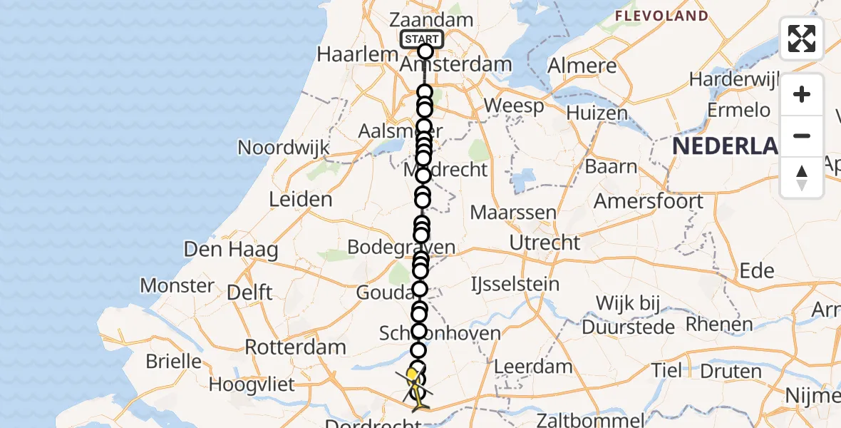 Routekaart van de vlucht: Lifeliner 1 naar Wijngaarden, Sardiniëweg