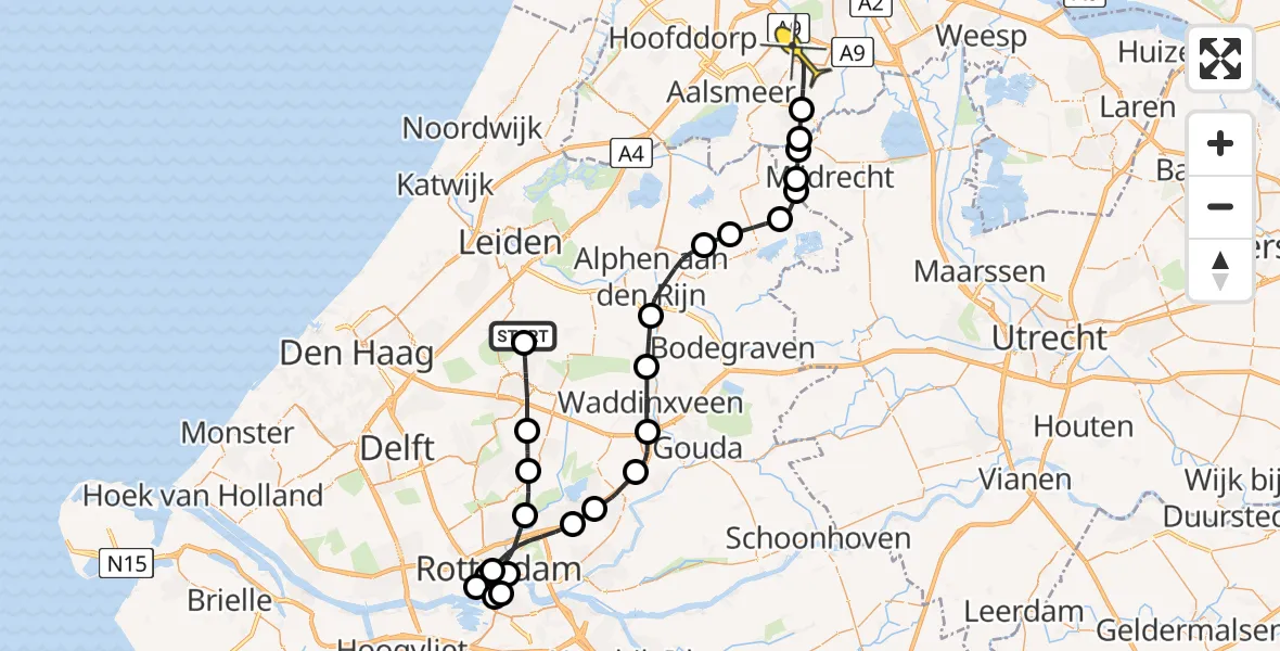 Routekaart van de vlucht: Politiehelikopter naar Amstelveen, De Wijdse Weide
