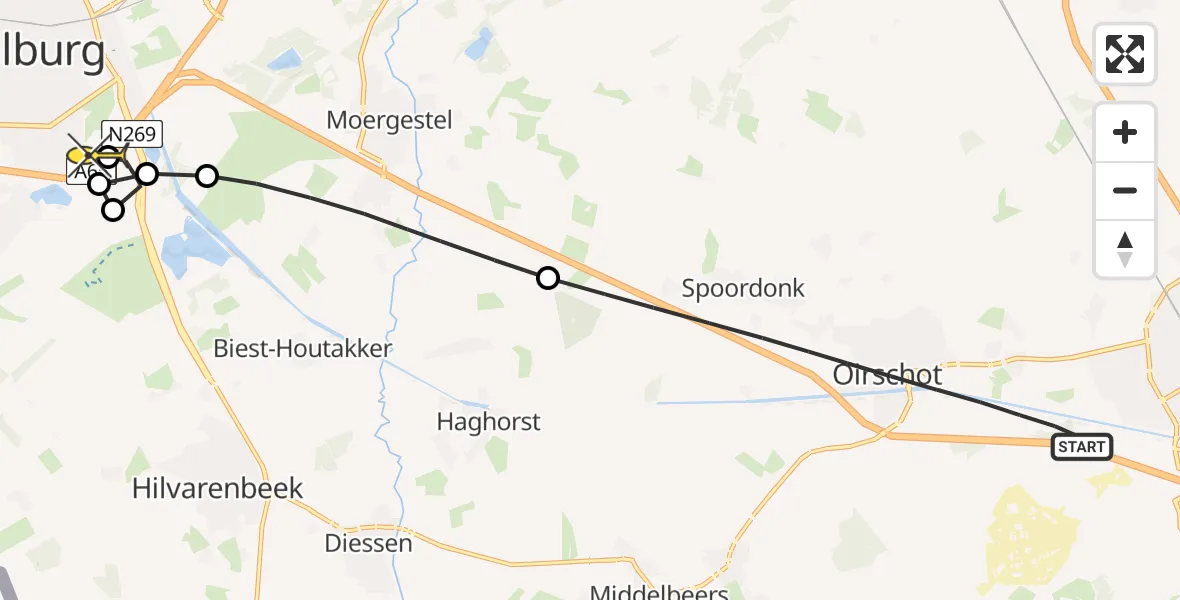 Routekaart van de vlucht: Lifeliner 2 naar Tilburg, De Rijt