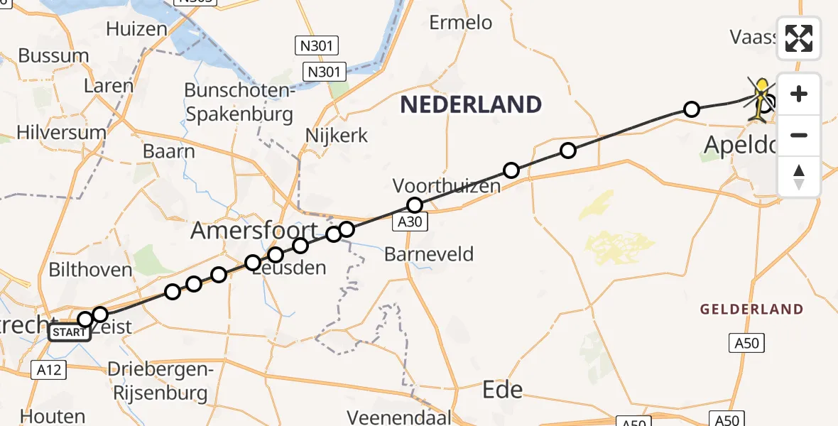Routekaart van de vlucht: Lifeliner 3 naar Wenum Wiesel, Utrechtseweg