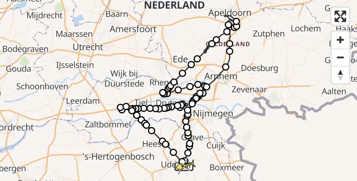 Routekaart van de vlucht: Politieheli naar Vliegbasis Volkel, Houtvennen