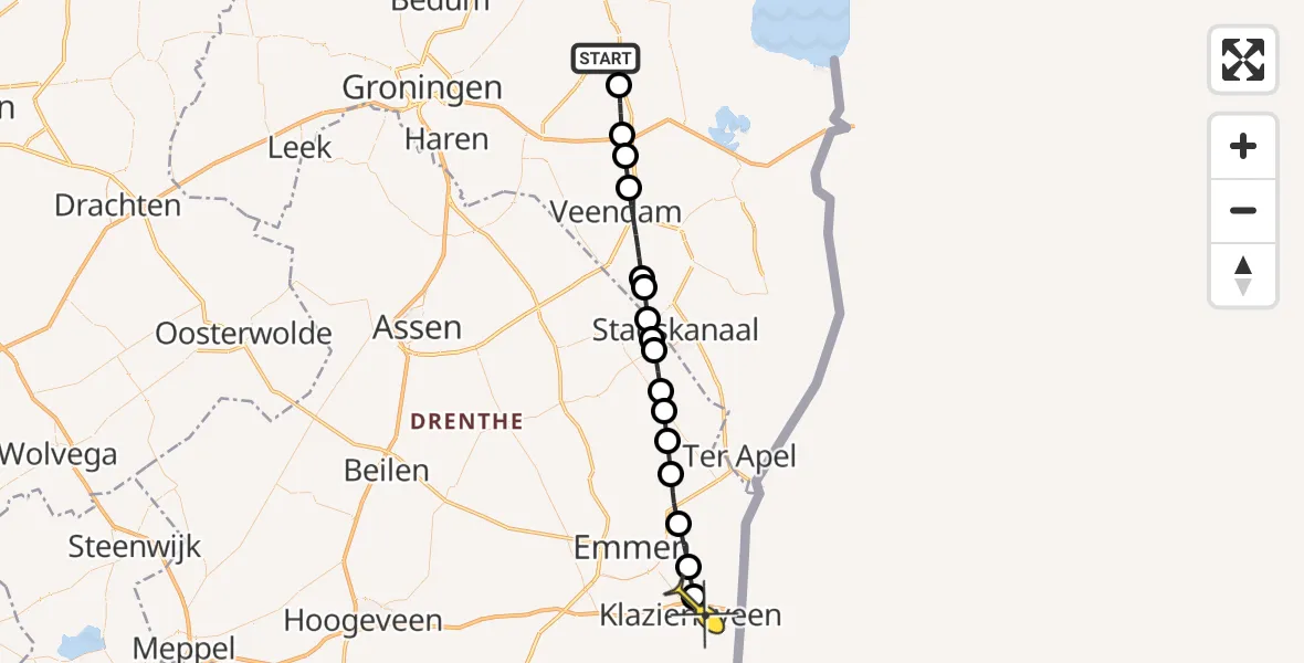 Routekaart van de vlucht: Lifeliner 4 naar Klazienaveen, Hondswarf