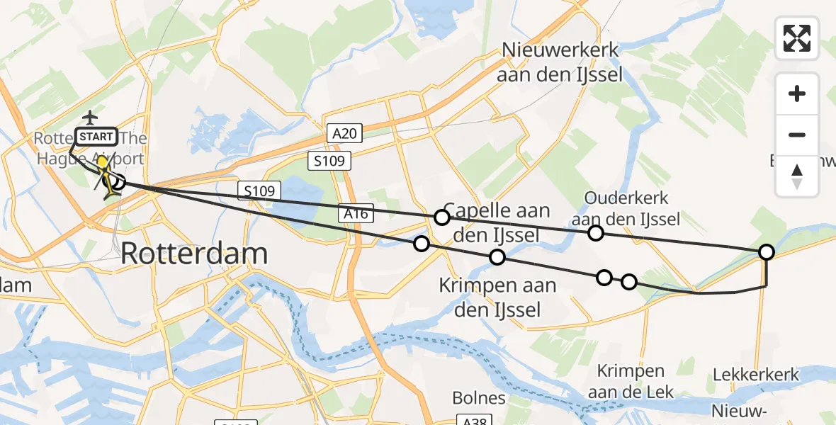 Routekaart van de vlucht: Lifeliner 2 naar Rotterdam The Hague Airport, Deelenpad