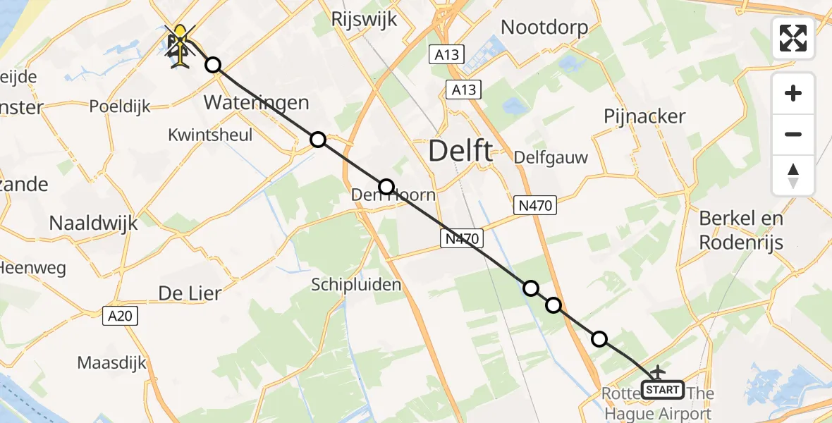 Routekaart van de vlucht: Lifeliner 2 naar Den Haag, Gerard Mercatorpad