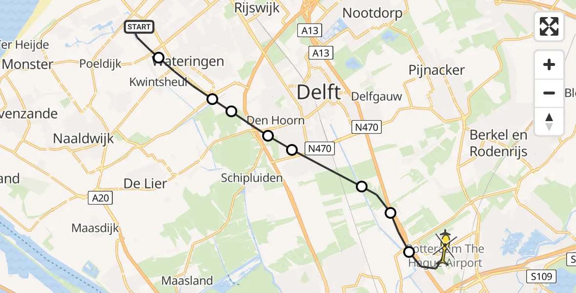 Routekaart van de vlucht: Lifeliner 2 naar Rotterdam The Hague Airport, Adriana van Roonlaan