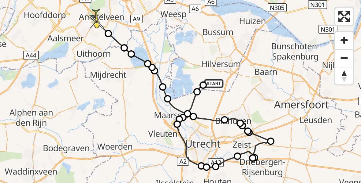 Routekaart van de vlucht: Politieheli naar Amstelveen, Rading