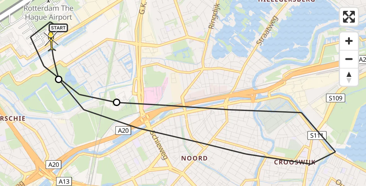 Routekaart van de vlucht: Lifeliner 2 naar Rotterdam The Hague Airport, Van der Duijn van Maasdamweg
