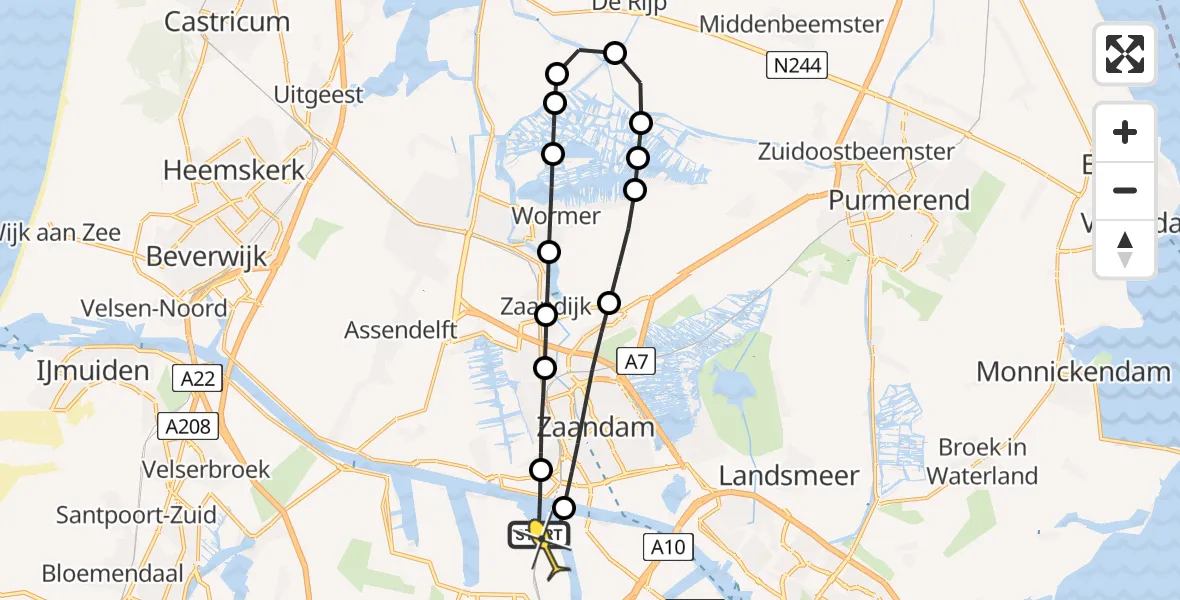 Routekaart van de vlucht: Lifeliner 1 naar Amsterdam Heliport, Rechte Tocht