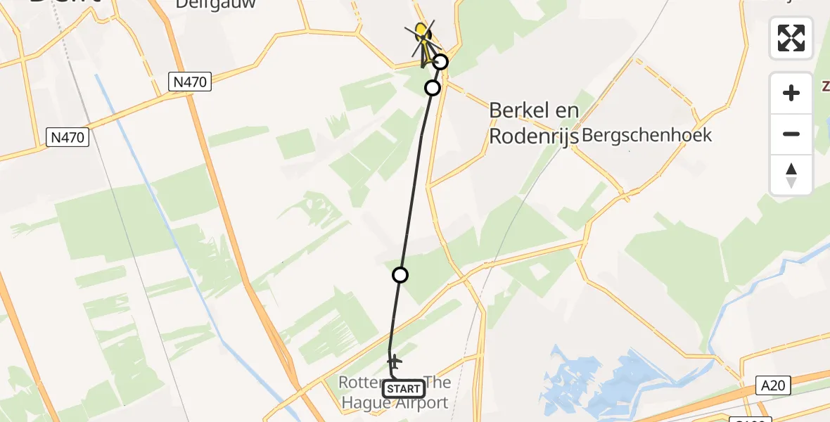 Routekaart van de vlucht: Lifeliner 2 naar Pijnacker, Nobelsingel