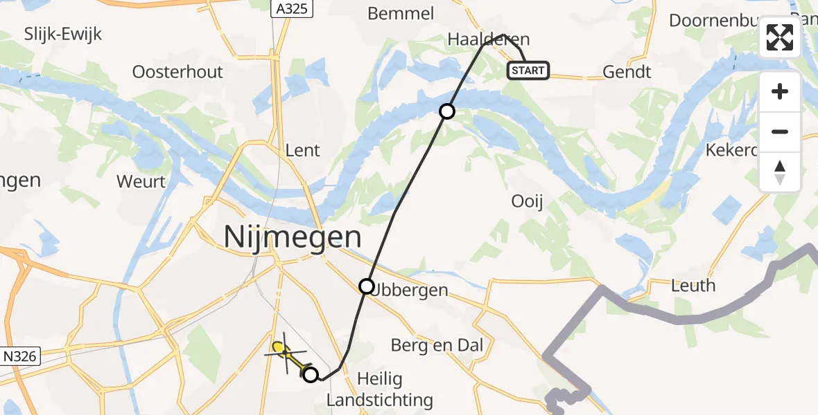 Routekaart van de vlucht: Lifeliner 3 naar Radboud Universitair Medisch Centrum, Ambachtstraat