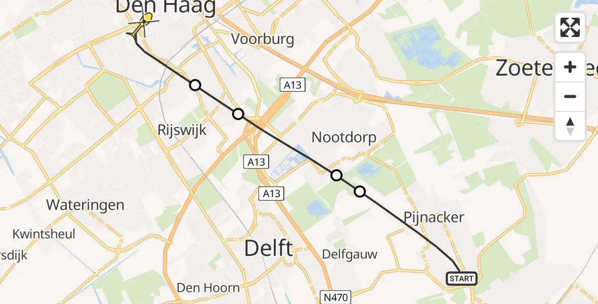 Routekaart van de vlucht: Lifeliner 2 naar Den Haag, Het Baken