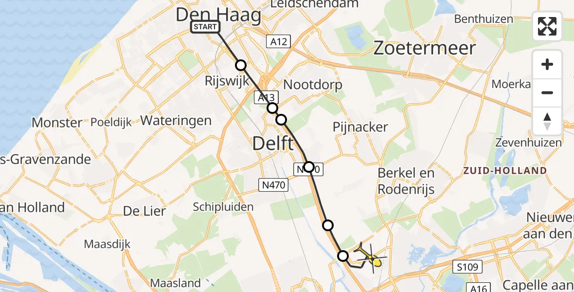 Routekaart van de vlucht: Lifeliner 2 naar Rotterdam The Hague Airport, Van Bassenstraat