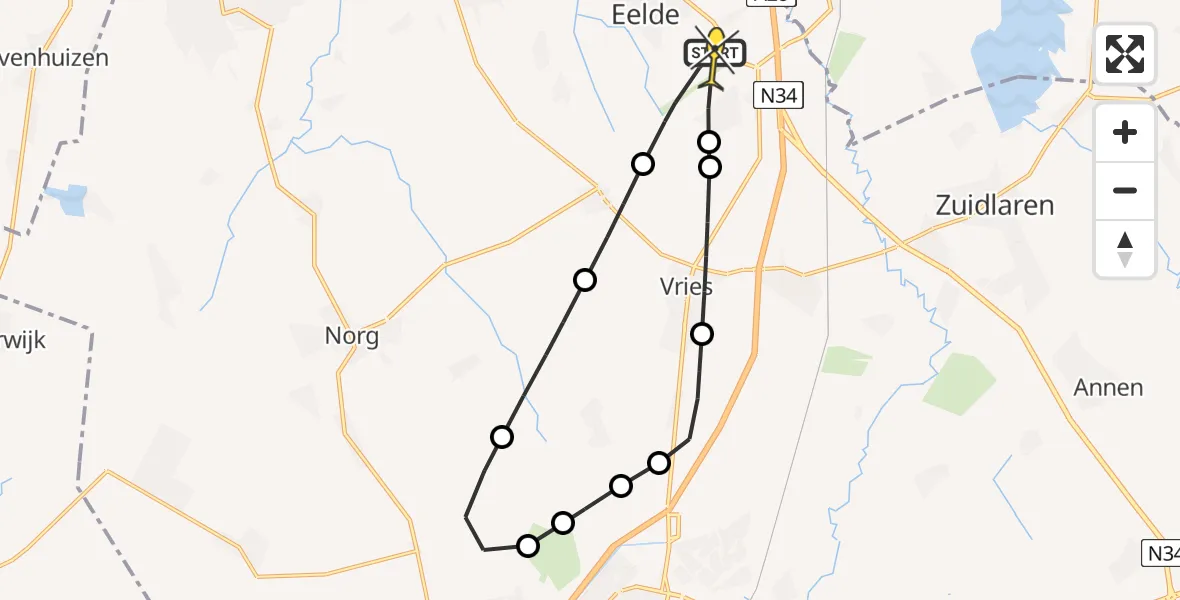 Routekaart van de vlucht: Lifeliner 4 naar Groningen Airport Eelde, Luchtenburgerweg
