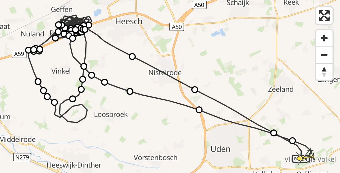 Routekaart van de vlucht: Politieheli naar Vliegbasis Volkel, Zeelandsedijk