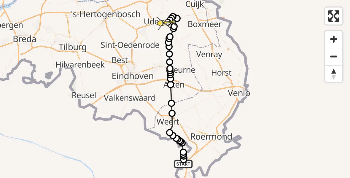 Routekaart van de vlucht: Lifeliner 3 naar Vliegbasis Volkel, Griendpad