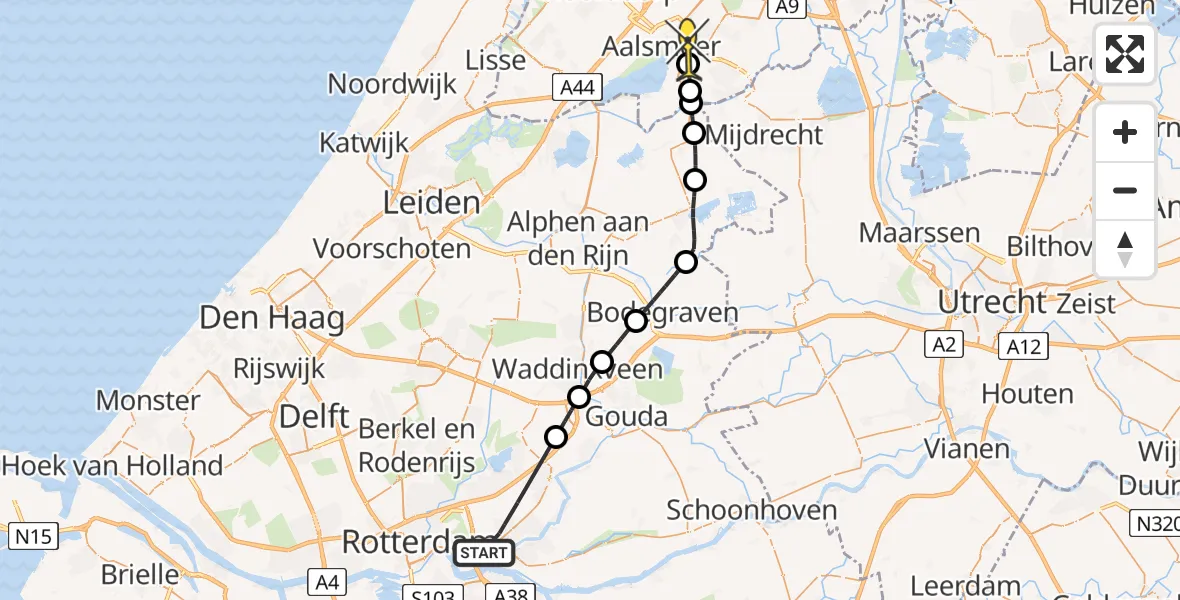 Routekaart van de vlucht: Politieheli naar Aalsmeer, Bermweg